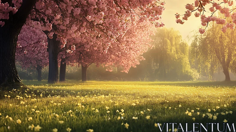 Blossomlit meadow under honeyed dawn drifting quietly.