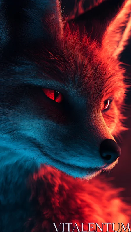 Bicolor keylit fox portrait with high-detail fur and glow eyes