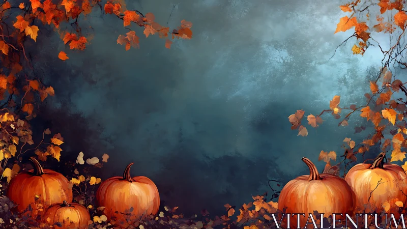 Cozy Autumn Pumpkins Framed By Gentle Golden Leaves.