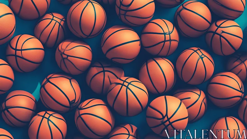 Repetitive basketball sphere array in saturated digital render.