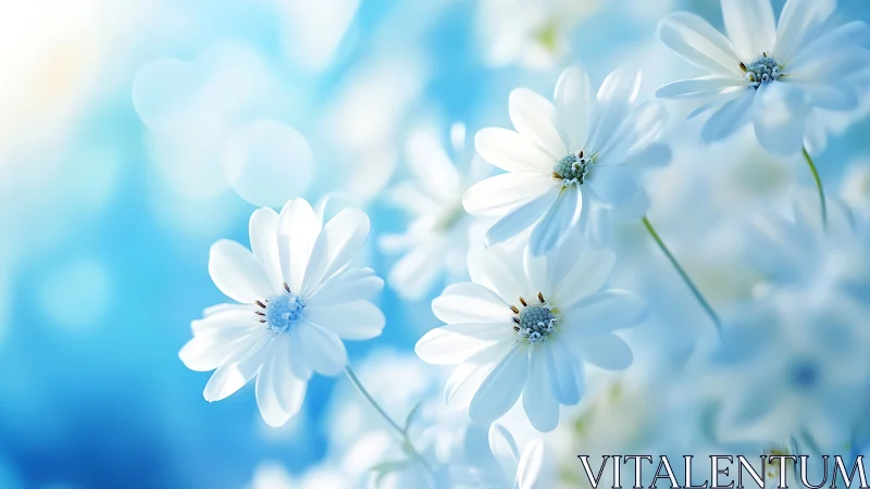 Crystalline Daisies Float Through Cerulean Dreamscape.