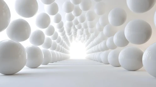 White reflective spheres form tunnel with bright vanishing point