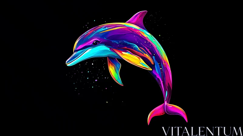 Neon gradient dolphin illustration on deep black background
