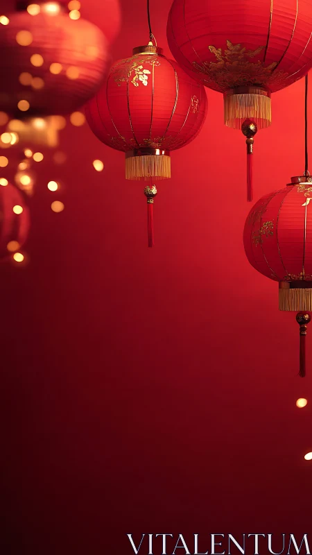 Red hanging lanterns occupy right side against red backdrop