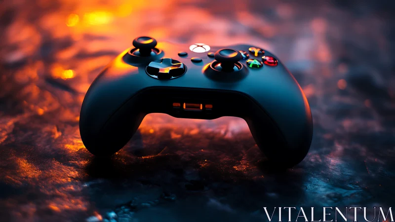 High-resolution rendering of game controller with dynamic volumetric lighting and cinematic atmosphe
