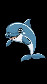 Smiling cartoon dolphin splashing through midnight waters.