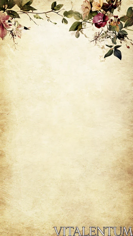 Vintage floral letterhead with textured parchment background.