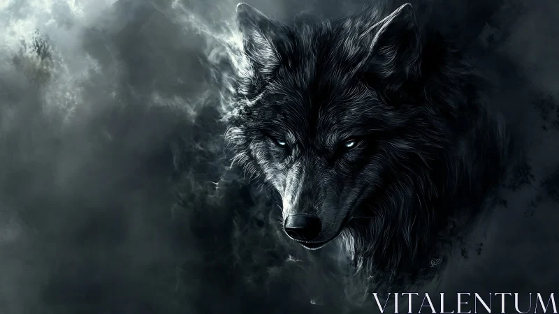 Nocturnal wolf portrait rendered with high contrast digital lighting