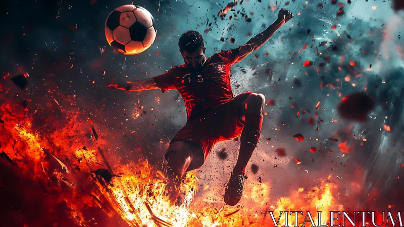 Fireborn striker slices through sparks to meet the soaring ball
