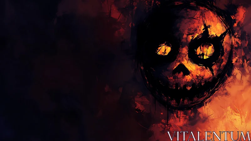 Infernal grin blazing through shadowed, chaotic darkness.