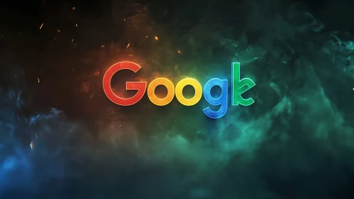 Multicolor wordmark with glowing letters in misty field.