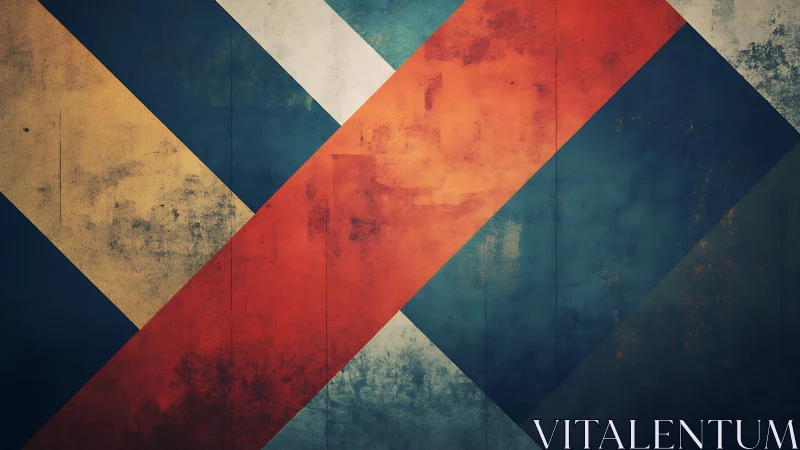 Diagonal geometric color bands on weathered surface.