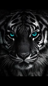 Midnight tiger carves electric blue tunnels through shadow