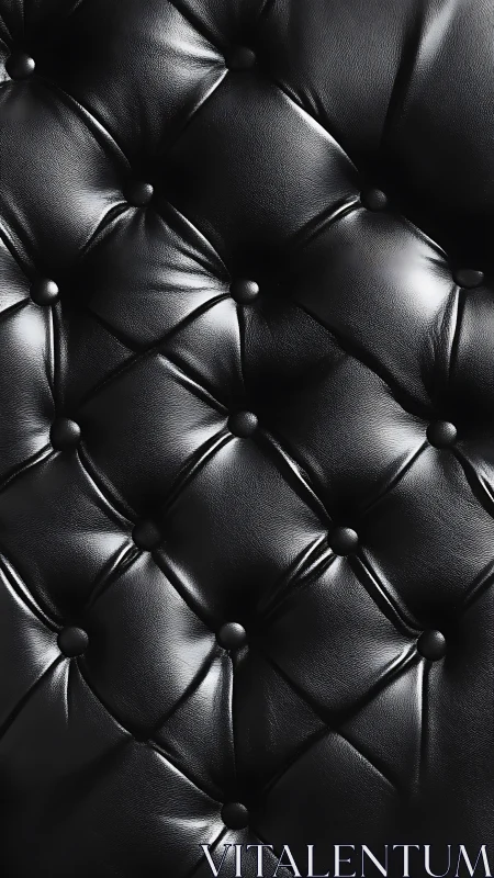 Close-up diamond-tufted black leather upholstery surface