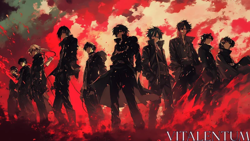 Crimson Sky Outlaws Lined in Stormlit Ember Streets.