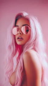 Cotton candy muse in mirrored rose-tinted aviator shades.