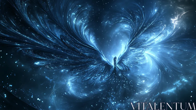 Celestial phoenix rising in luminous cosmic vortex.
