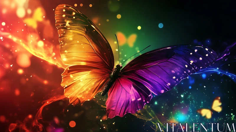 Butterfly spans iridescent wings across multicolor light field