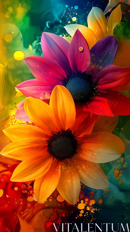Vibrant Multicolor Flowers with Luminescent Sparkle Effects.