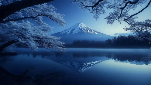 Nocturnal alpine symmetry over glacial lake reflection study.