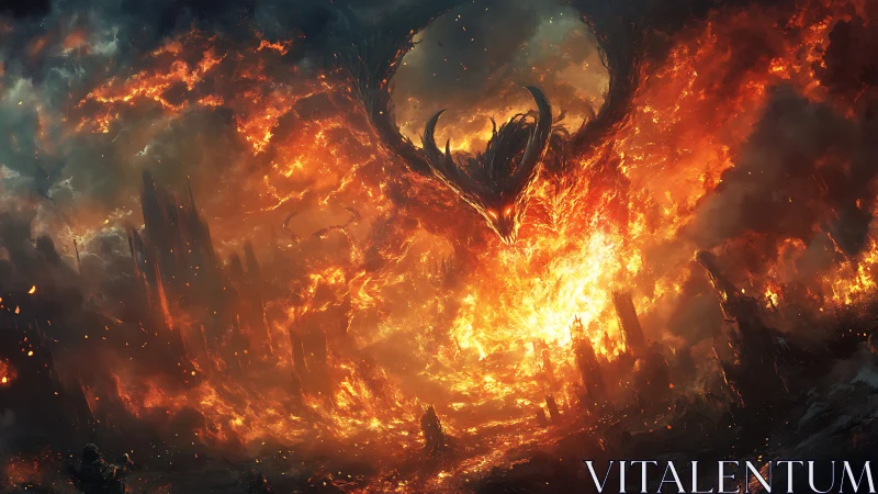 Infernal dragon unfurls its wings above a collapsing world