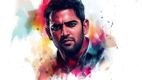 Male portrait in digital painting with abstract color field.