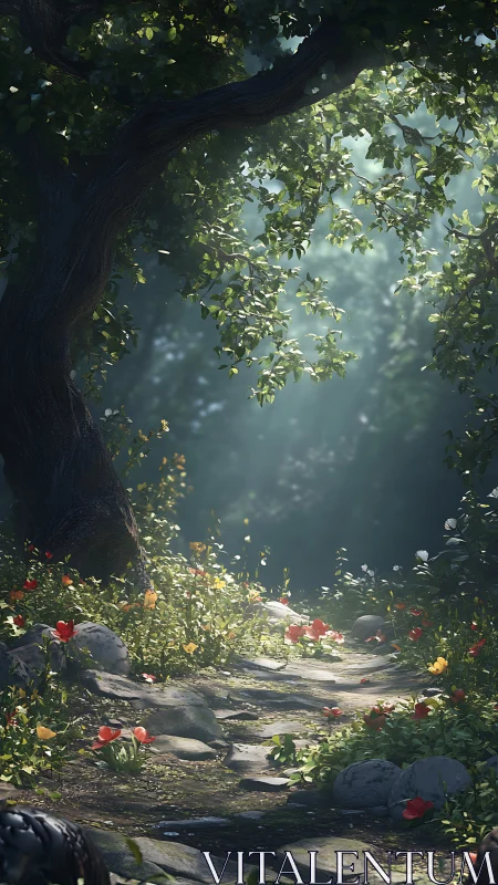 Enchanted Garden Path Where Light Touches Dreams.