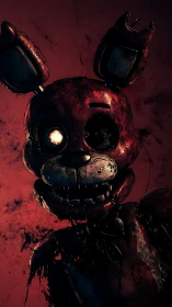 Broken-eyed night rabbit smiles through rusted darkness