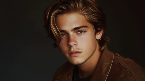 Young man portrait in soft light and neutral backdrop.