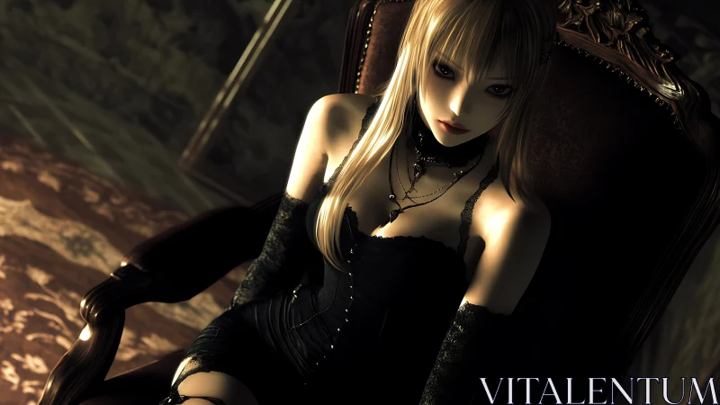 Gothic blonde heroine in moody chiaroscuro portraiture.