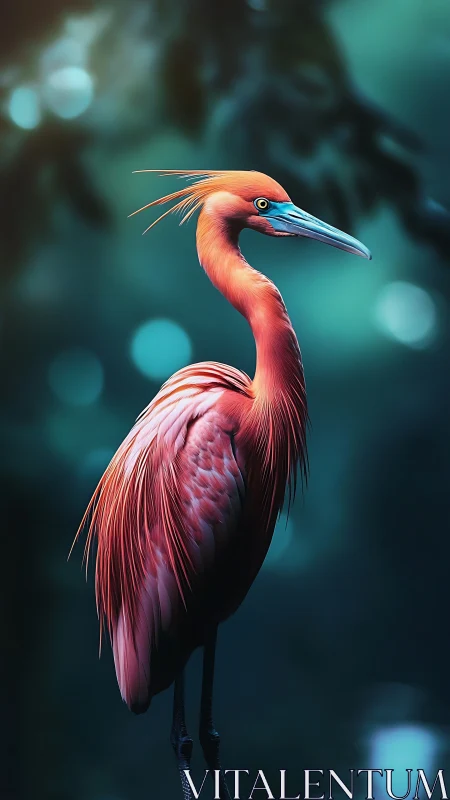 Digital rendering depicts long-legged orange bird in profile