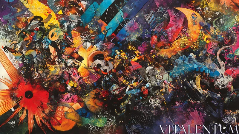 Explosive abstract cosmos with vivid splashes and motion.