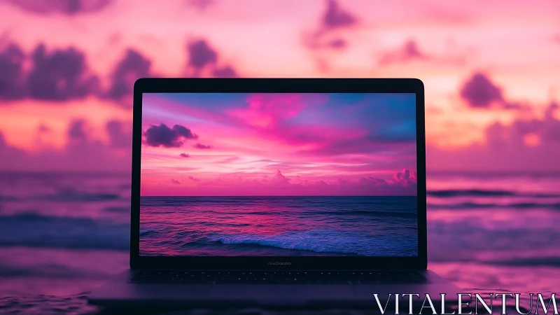 Spectral laptop display aligning seascape and real horizon.