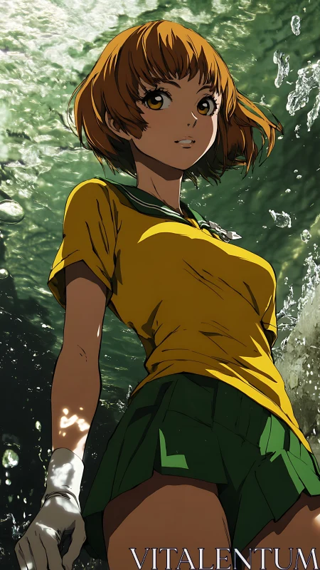 Low-angle anime portrait captures swimmer in refracted sunlight