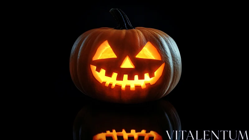 Glowing jack-o’-lantern rendered in high-contrast photorealism