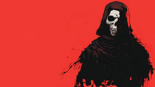 Grim red horizon where the ink-drenched reaper waits.