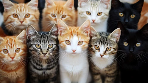 Feline Specimen Array with Chromatic Coat Pattern Diversity.