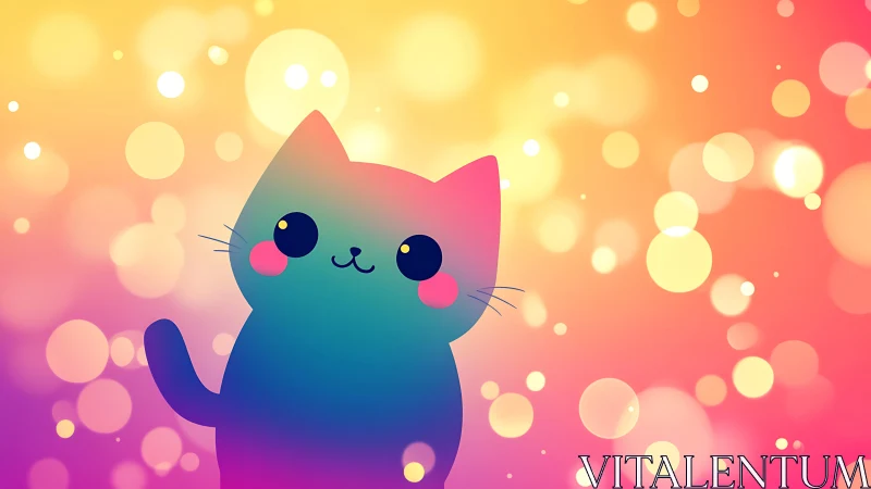 Cute Gradient Cat with Glowing Bokeh Background