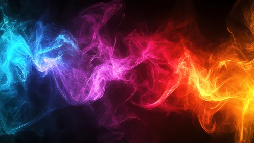 Vibrant neon smoke waves in blue, pink, red and orange.