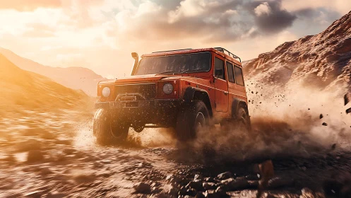 Dust‑kicking desert bruiser punches through blazing sunset