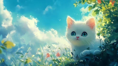 Prismatic-Eyed Feline Dreams in Golden Meadows.