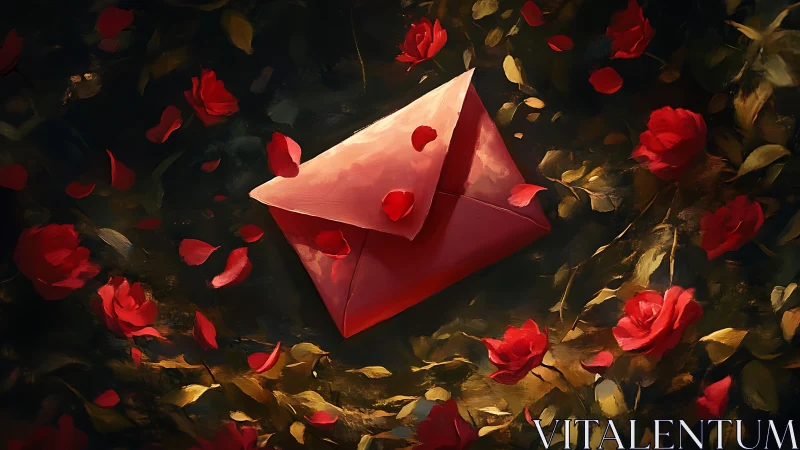 Love Letters Bloom: A Red Envelope Rests Among Romance