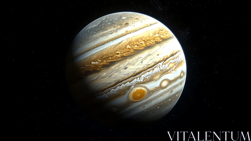 Storm-scarred Jupiter rolls through velvet interstellar night.