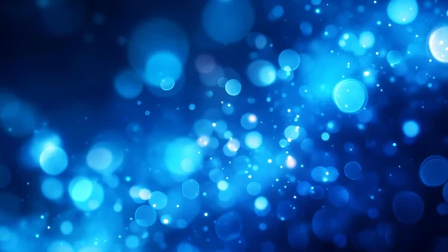 Abstract blue bokeh lights on dark background, digital art style.