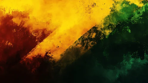 Vibrant abstract art with red, yellow, and green smoky textures.