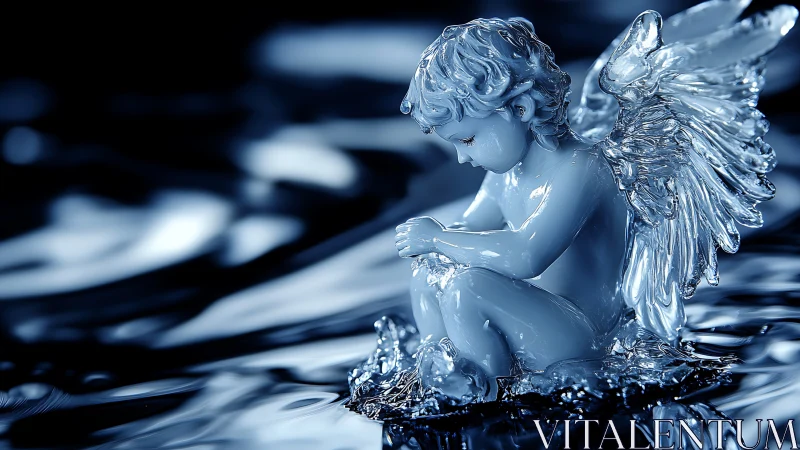 Crystal shore cherub curled in moonlit liquid silence.