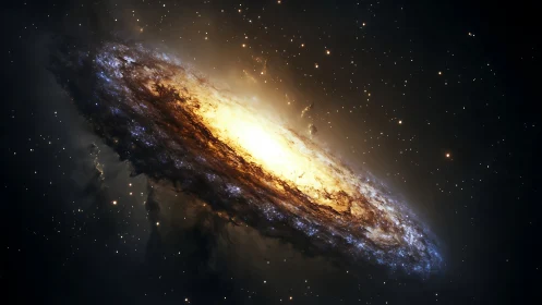 Spiral galaxy with bright central core in deep space field.