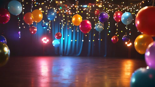 Glowing Balloons Illuminate Stage with Colorful Light Show.