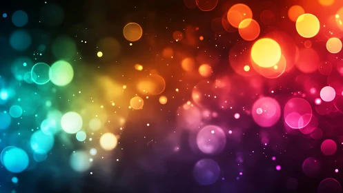 Colorful bokeh lights in rainbow gradient digital scene.