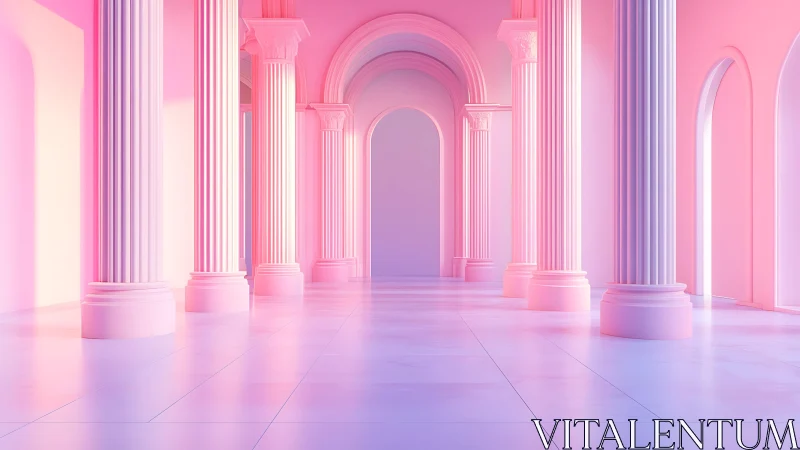 Neoclassical Colonnade in Luminous Pink Gradient Space.